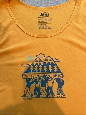 REI Orange Tank Top with Blue Outdoor Graphic